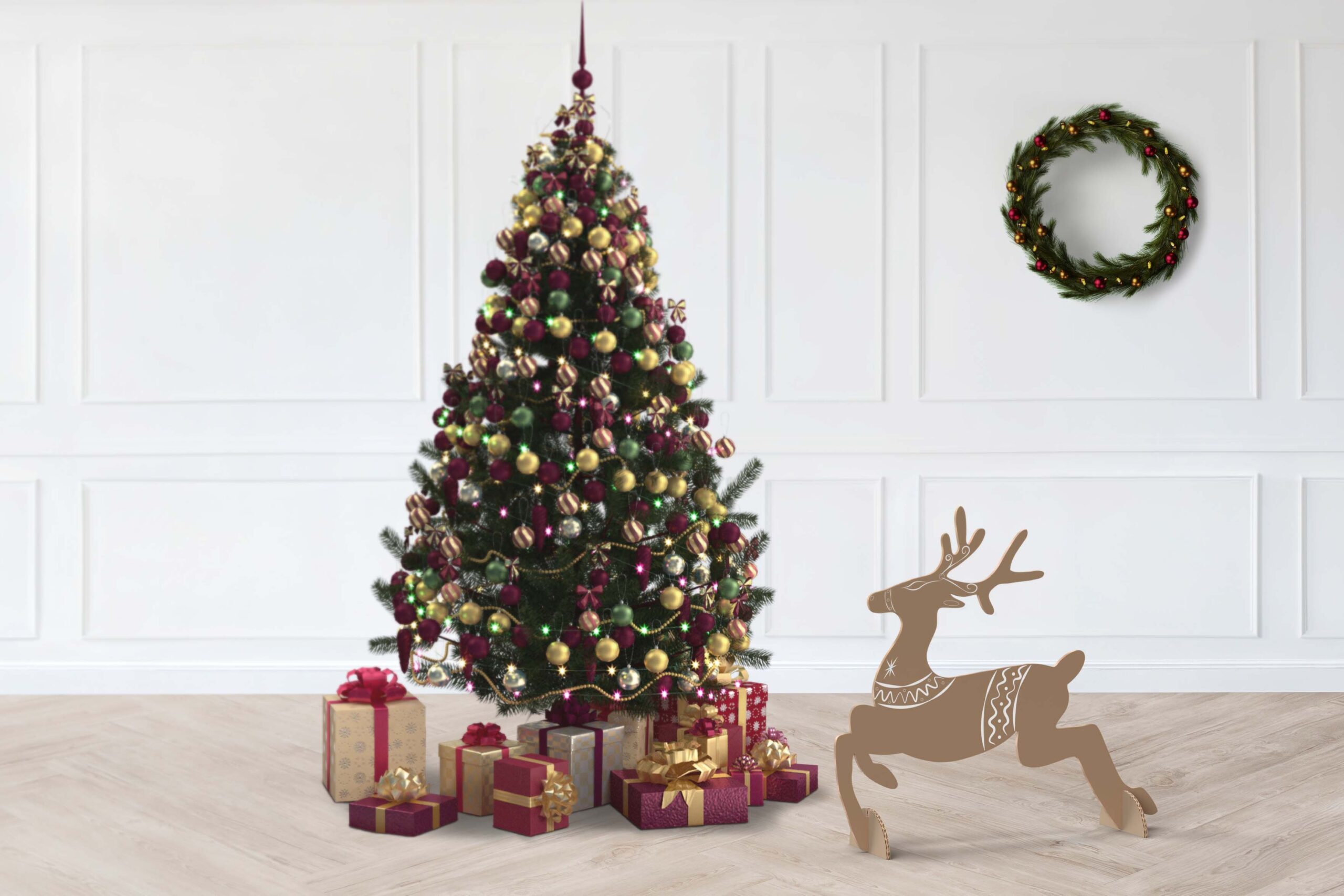 Biglietto Di Auguri Di Natale Con Renne Divertenti Dietro Un Cartello