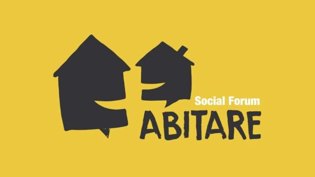 Logo di Social Forum abitare, due case che sorridono