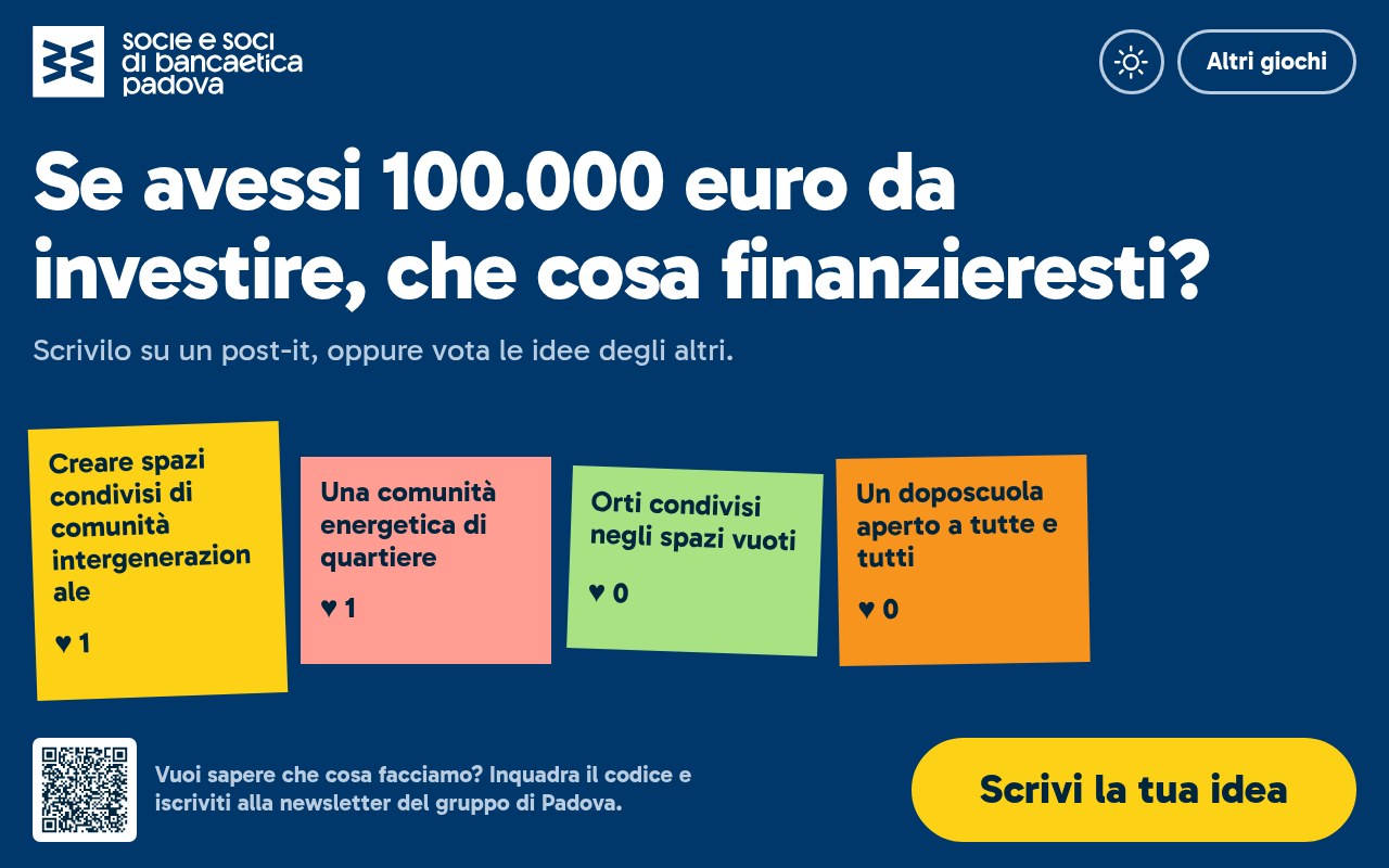 La bacheca «Se avessi 100.000 euro da investire, che cosa finanzieresti?»