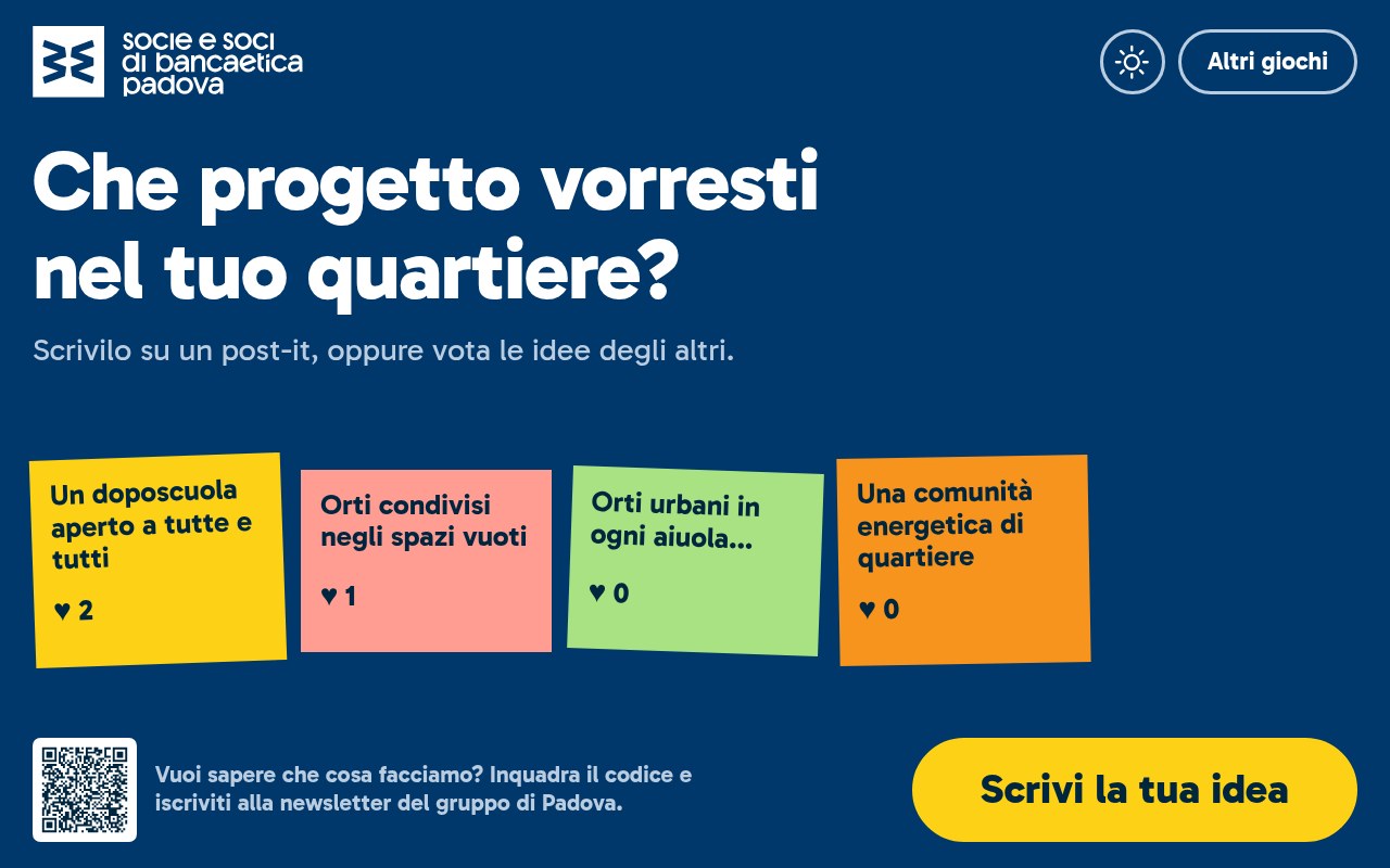 La bacheca «Che progetto vorresti nel tuo quartiere?»