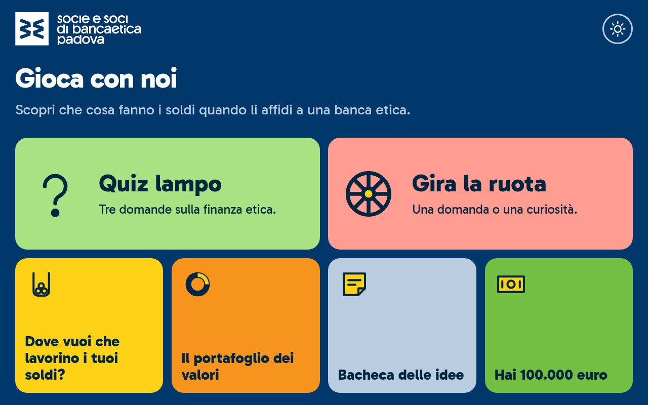 La pagina iniziale dei giochi