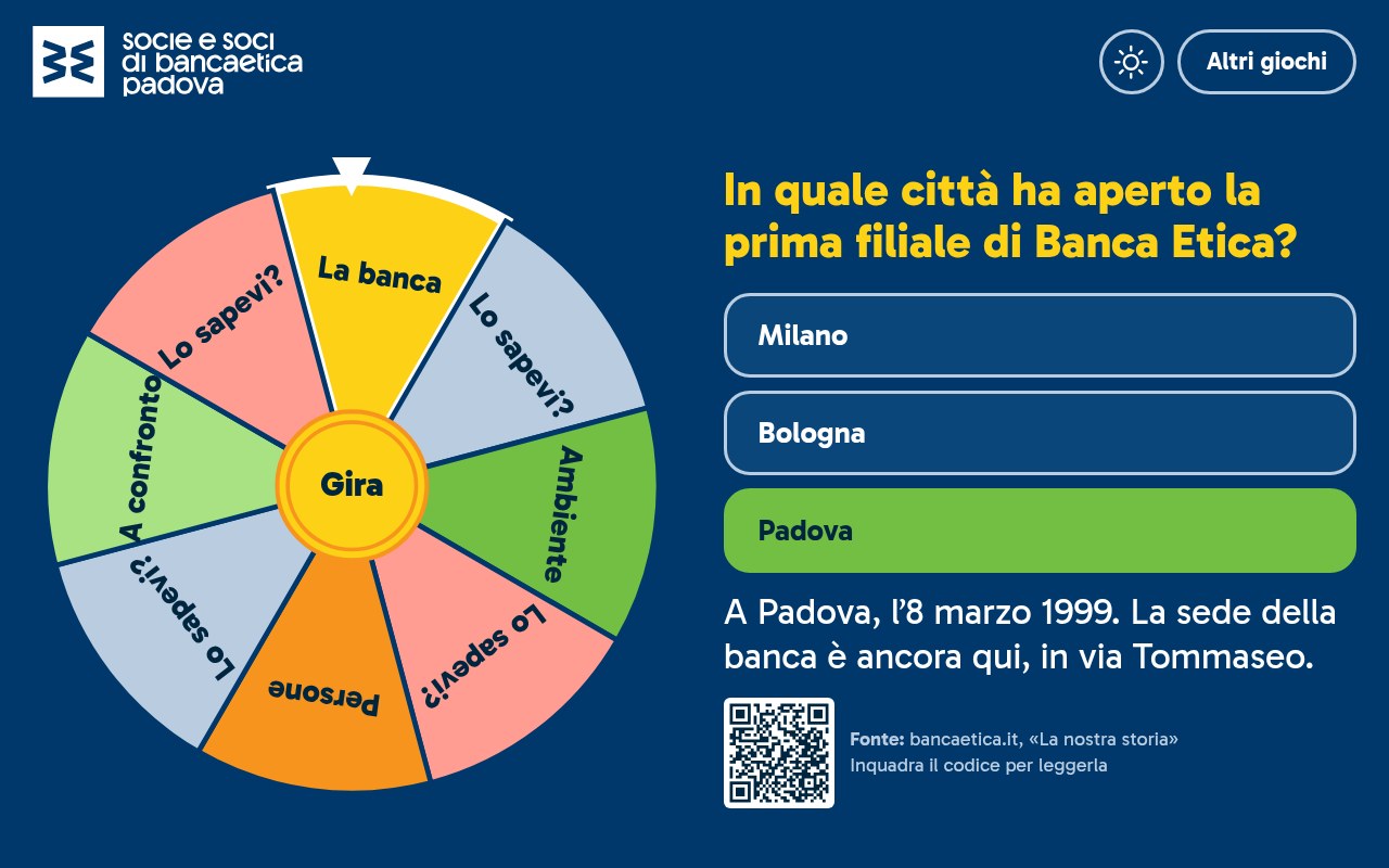 La ruota si è fermata su «La banca»: dove ha aperto la prima filiale?